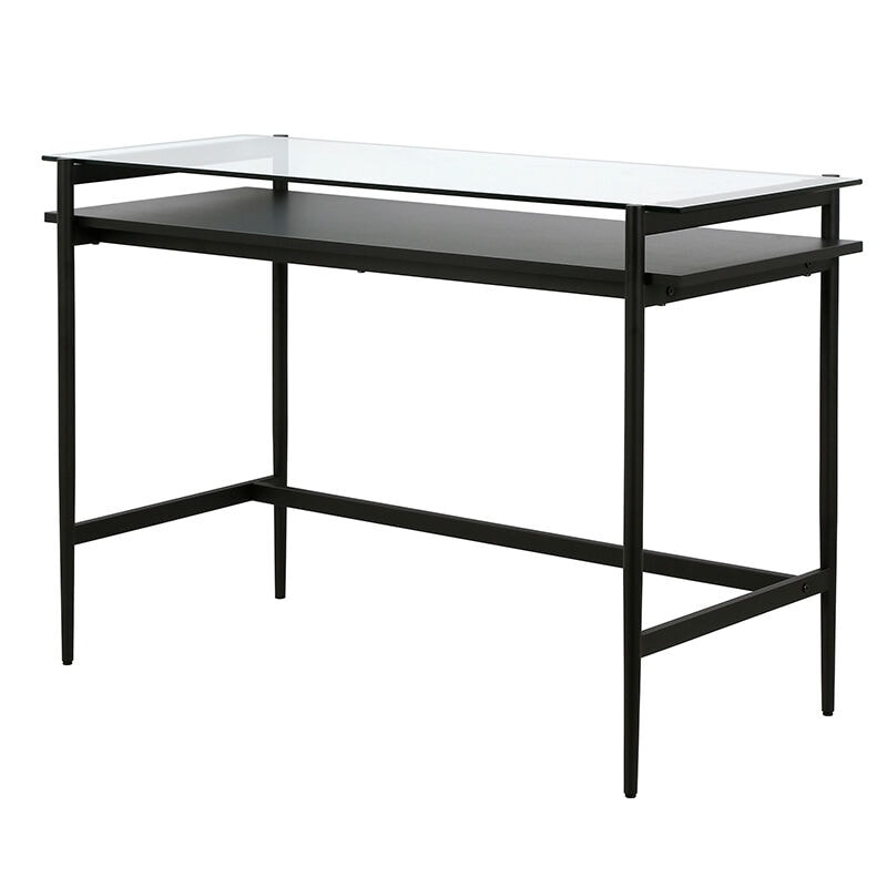 Hudson & Canal Computer Desk/Workcenter OF0645 - Black Metal and Glass, , hires