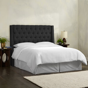 Skyline Twin Nail Button Tufted Wingback Headboard in Linen - Black, Black, hires