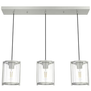 Hunter Astwood 9 in. 3-Light Linear Cluster Ceiling Light with Clear Glass - Brushed Nickel, , hires