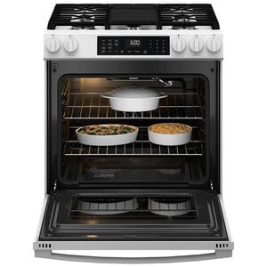GE 30 in. 5.3 cu. ft. Smart Air Fry Standard Convection Slide-In Gas Range with 5 Sealed Burners & Griddle - White, , hires