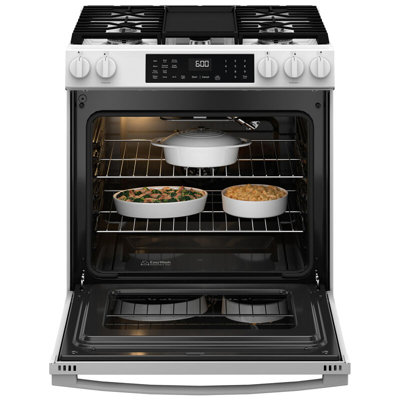 GE 30 in. 5.3 cu. ft. Smart Air Fry Standard Convection Slide-In Gas Range with 5 Sealed Burners & Griddle - White, , hires