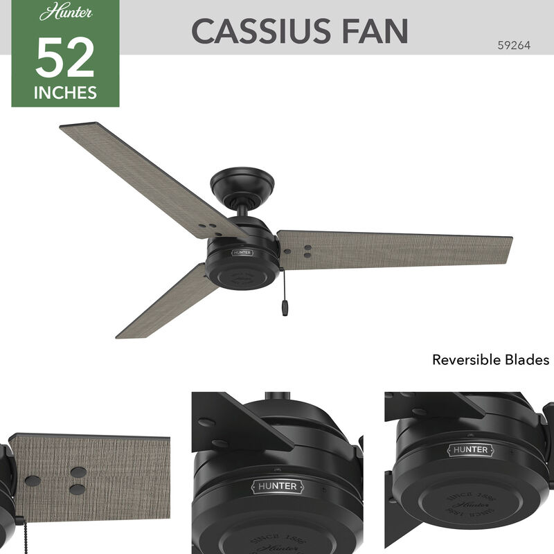 Hunter Cassius 52 in. Indoor /Outdoor Ceiling Fan - Matte Black, Matte Black, hires