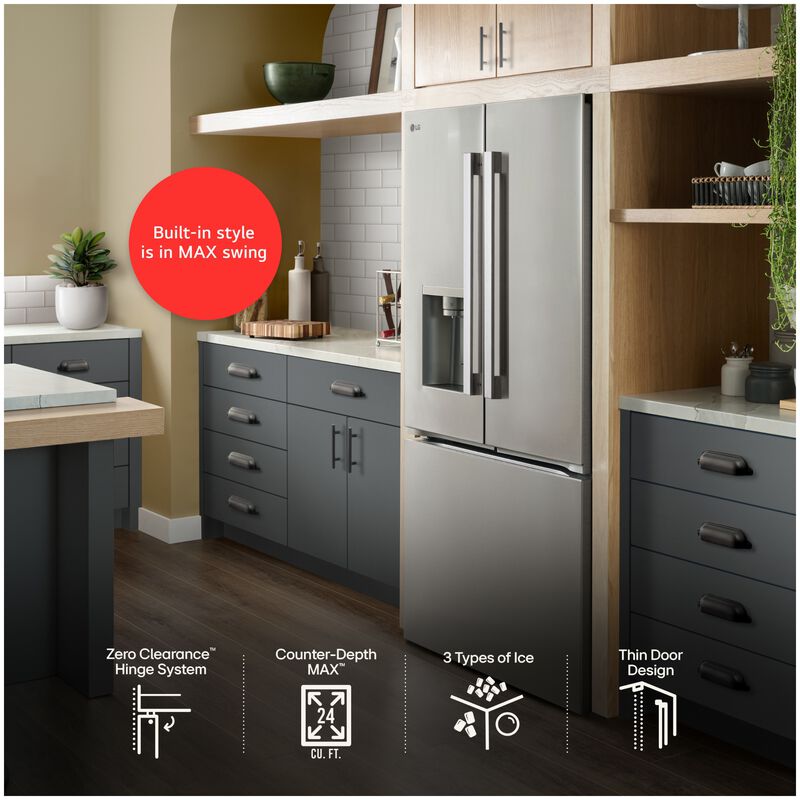LG 36 in. 23.7 cu. ft. Smart Counter Depth French Door Refrigerator with Zero Clearance Hinge, Ice & Water Dispenser - PrintProof Stainless Steel, , hires