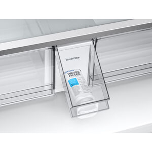 Samsung Bespoke 36 in. 22.5 cu. ft. Smart Counter Depth 4-Door French Door Refrigerator with Family Hub, Beverage Center & Internal Water Dispenser - White Glass, White Glass, hires