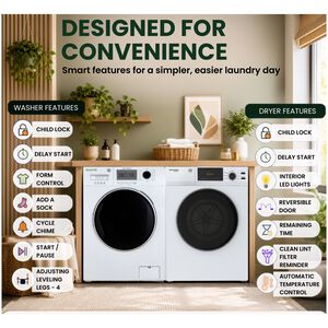 Equator Value 24 in. 2.47 cu. ft. Electric Front Load Laundry Center with Sensor Dry, Pet & Sanitize Cycle - White, , hires