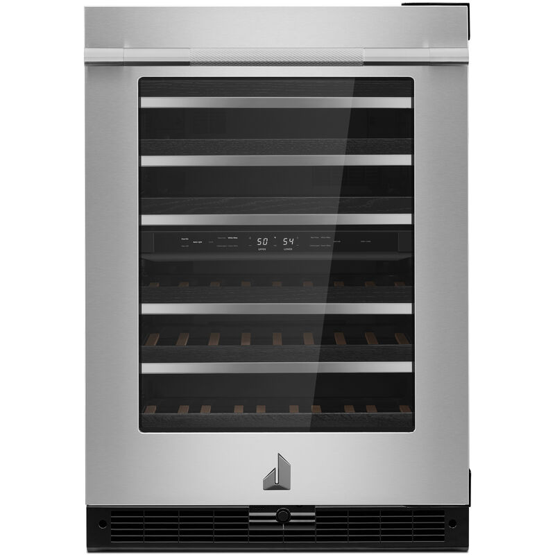 JennAir Rise 24 in. Undercounter Wine Cooler with Wood Racks, Dual Temperature Zones & 45 Bottle Capacity - Stainless Steel, , hires