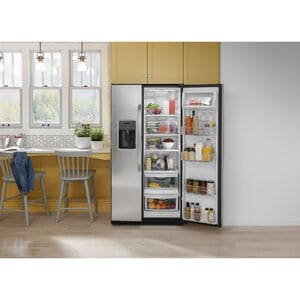 GE 36 in. 25.3 cu. ft. Side by Side Refrigerator with Ice & Water Dispenser - Fingerprint Resistant Stainless, Fingerprint Resistant Stainless, hires