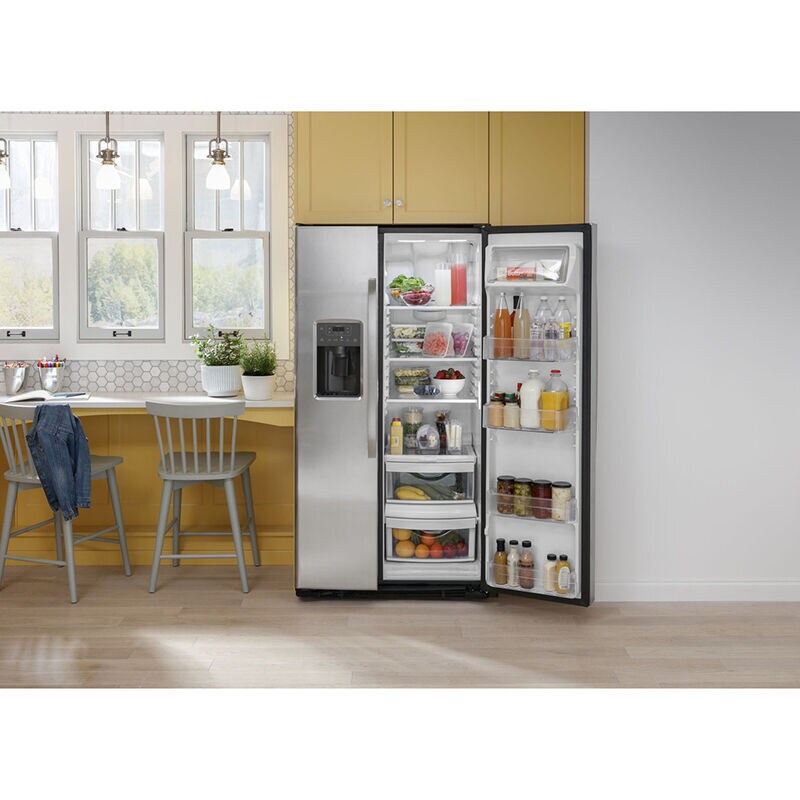 GE 36 in. 25.3 cu. ft. Side by Side Refrigerator with Ice & Water Dispenser - Fingerprint Resistant Stainless, Fingerprint Resistant Stainless, hires