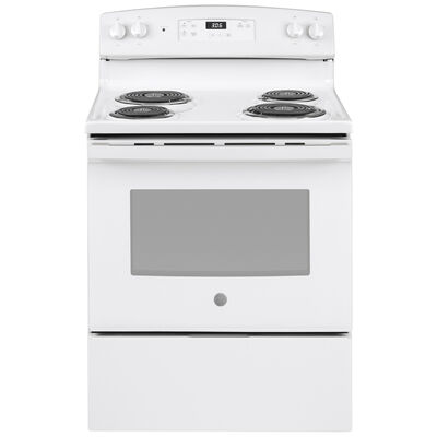 GE 30 in. 5.0 cu. ft. Oven Freestanding Electric Range with 4 Coil Burners - White | JBS360DMWW