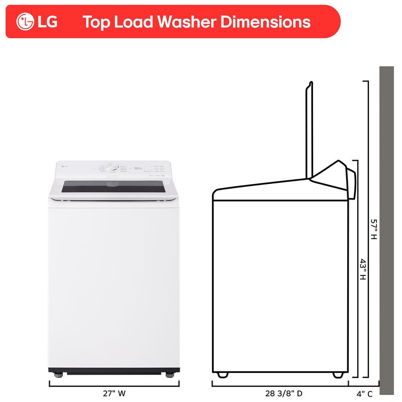 LG 27 in. 4.8 cu. ft. Smart Top Load Washer with 4-Way Agitator, EasyUnload & AI Sensing - Alpine White, Alpine White, hires
