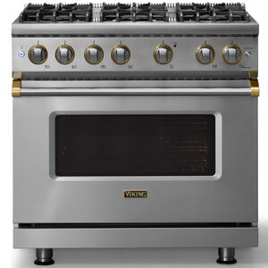 Viking 5 Series 36 in. 5.1 cu. ft. Standard Convection Gas Range with 6 Sealed Burners - Stainless Steel - Liquid Propane Gas, Brushed Brass Trim Option, , hires