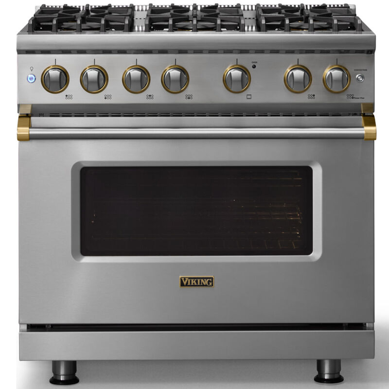 Viking 5 Series 36 in. 5.1 cu. ft. Standard Convection Gas Range with 6 Sealed Burners - Stainless Steel - Liquid Propane Gas, Brushed Brass Trim Option, , hires