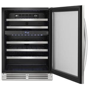 Whirlpool 24 in. Undercounter Wine Cooler with Metal Racks, Dual Temperature Zones & 51 Bottle Capacity - Stainless Steel, , hires