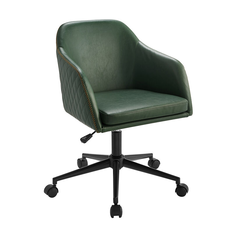 Walker Edison Tyler Quilted Upholstered, Green Upholstered Office Chair