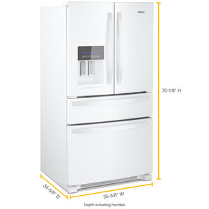 Whirlpool 36in. 24.5 cu. ft. 4-Door French Door Refrigerator with Filtered Ice & Water Dispenser - White, White, hires