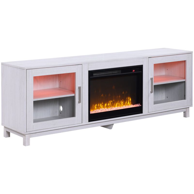 Lilola Summit 70"W White Walnut Finish TV Stand Console with Fireplace and Heater, , hires