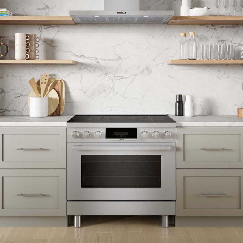 Bosch 800 Series 36 in. 3.7 cu. ft. True European Convection Electric Range with 5 Induction Burners - Stainless Steel, , hires