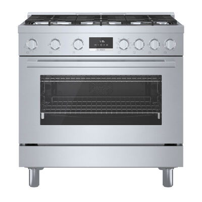 Bosch 800 Series 36 in. 3.7 cu. ft. Convection Oven Freestanding Dual Fuel Range with 6 Sealed Burners - Stainless Steel | HDS8655U