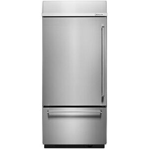 KitchenAid 36 in. 20.9 cu. ft. Built-In Counter Depth Bottom Freezer Refrigerator with Ice Maker Left Hinged - Stainless Steel, , hires