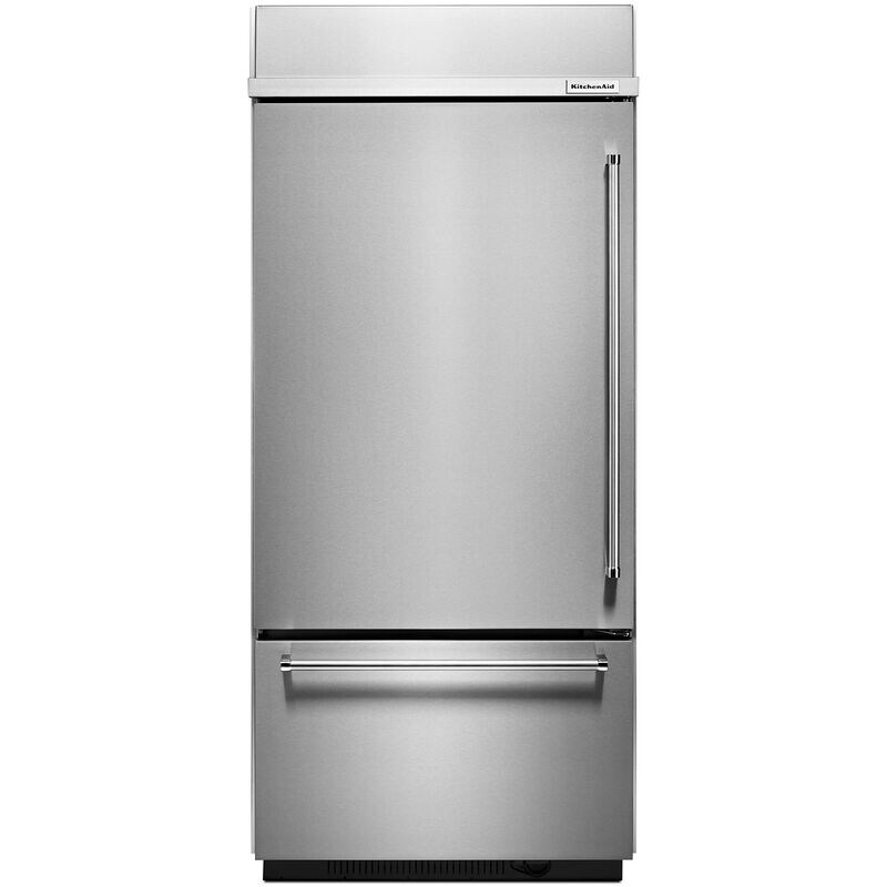 KitchenAid 36 in. 20.9 cu. ft. Built-In Counter Depth Bottom Freezer Refrigerator with Ice Maker Left Hinged - Stainless Steel, , hires