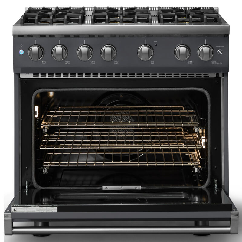 Viking 5 Series 36 in. 5.1 cu. ft. Standard Convection Gas Range with 6 Sealed Burners - Cast Black - Natural Gas, Polished Chrome Trim Option, , hires