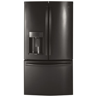 GE Profile 36 in. 27.7 cu. ft. French Door Refrigerator with External Ice & Water Dispenser - Black Stainless Steel | PFE28KBLTS