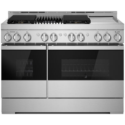 JennAir Noir Series 48 in. 6.3 cu. ft. Smart Convection Double Oven Freestanding Gas Range with 4 Sealed Burners, Grill & Griddle - Stainless Steel | JGRP748HM