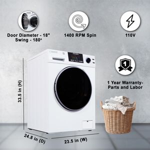 Equator 24 in. 1.9 cu. ft. Electric Front Load Vented/Ventless All-in-One Washer/Dryer Combo with Sanitize Cycle & Sensor Dry - White, White, hires