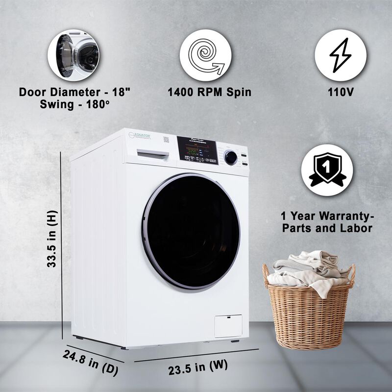 Equator 24 in. 1.9 cu. ft. Electric Front Load Vented/Ventless All-in-One Washer/Dryer Combo with Sanitize Cycle & Sensor Dry - White, White, hires