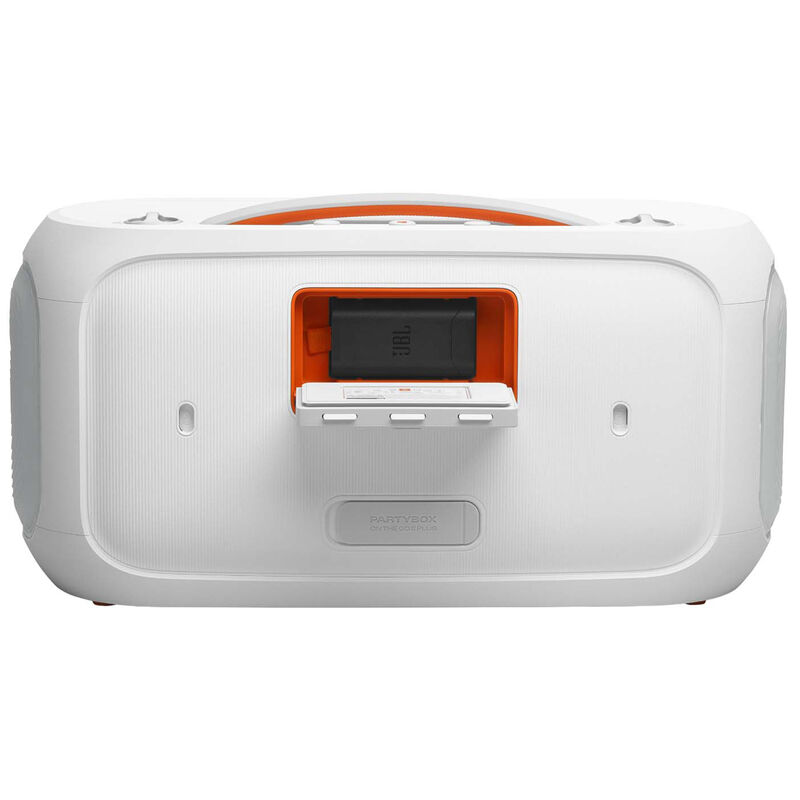 JBL Partybox On-The-Go 2 Plus Portable Party Speaker with Real-Time AI Vocal Removal, A Wireless Mic, Handle & Shoulder Strap - White, , hires