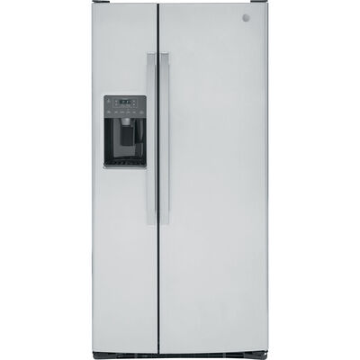 GE 33 in. 23.0 cu. ft. Side-by-Side Refrigerator with External Ice & Water Dispenser - Stainless Steel | GSE23GYPFS