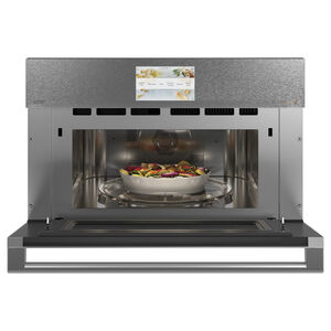 Cafe Modern Glass Collection 30" 1.7 Cu. Ft. Electric Smart Wall Oven with True European Convection & Self Clean - Platinum Glass, Platinum Glass, hires
