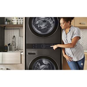 LG 27 in. WashTower with 4.5 cu. ft. Washer with 6 Wash Programs & 7.4 cu. ft. Gas Dryer with 6 Dryer Programs, Sensor Dry & Wrinkle Care - Black Steel, Black Steel, hires