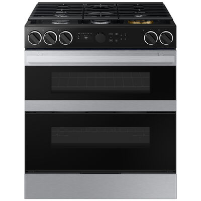 Samsung Bespoke 30 in. 6 cu. ft. Smart Air Fry True European Convection Double Oven Slide-In Gas Range with 5 Sealed Burners & Griddle - Stainless Steel | NSG6DG8550SR