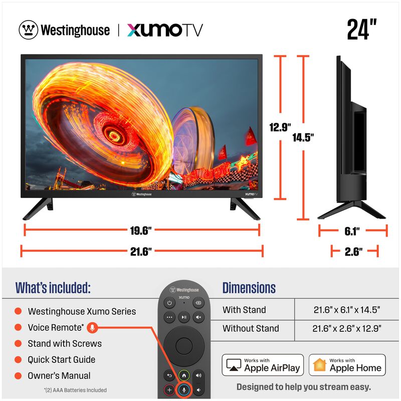 Westinghouse - 24" Class 2K Series LED HD Smart XUMO TV, , hires