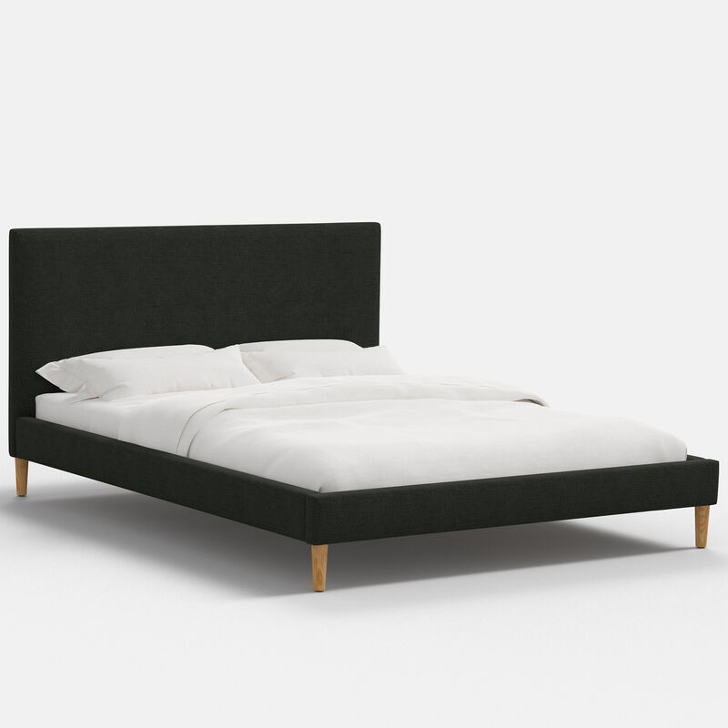 Skyline Furniture Linen Fabric Upholstered Queen Size Platform Bed - Black, Black, hires