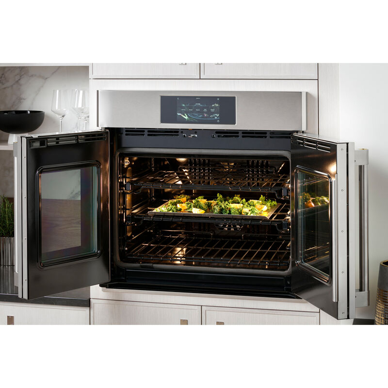 Monogram Statement Series 30" 10.0 Cu. Ft. Electric Smart Double French Door Wall Oven with True European Convection & Self Clean - Stainless Steel, , hires