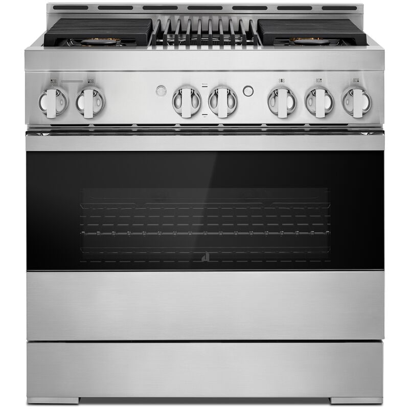 JennAir Noir Series 36 in. 5.1 cu. ft. Smart True European Convection Gas Range with 4 Sealed Burners & Grill - Stainless Steel, , hires