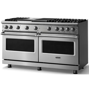 Viking 5 Series 60 in. 8.0 cu. ft. Standard Convection Double Oven Gas Range with 6 Sealed Burners, Grill & Griddle - Stainless Steel - Natural Gas, Polished Chrome Trim Option, , hires