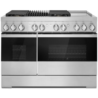 JennAir Noir Series 48 in. 4.1 cu. ft. Smart Convection Double Oven Freestanding Dual Fuel Range with 6 Sealed Burners, Grill & Griddle - Stainless Steel | JDRP748HM
