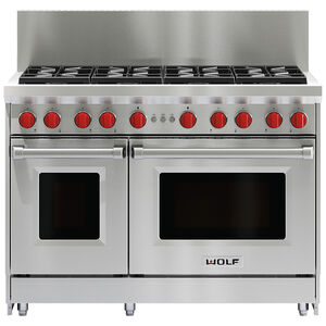 Wolf 48 in. 6.9 cu. ft. Double Oven Freestanding LP Gas Range with 8 Sealed Burners - Stainless Steel, , hires