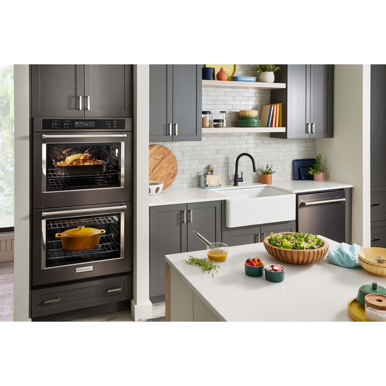 Black stainless steel appliance package with double oven cheap
