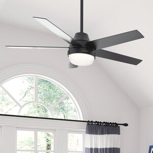 Hunter Aerodyne 52 in. WiFi Ceiling Fan with LED Light Kit and Remote - Black, Black, hires