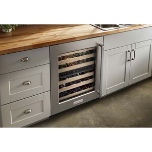 KitchenAid 24 in. Undercounter Wine Cooler with Wood Front Racks, Dual Zones & 46 Bottle Capacity Left Hinged - Stainless Steel, , hires