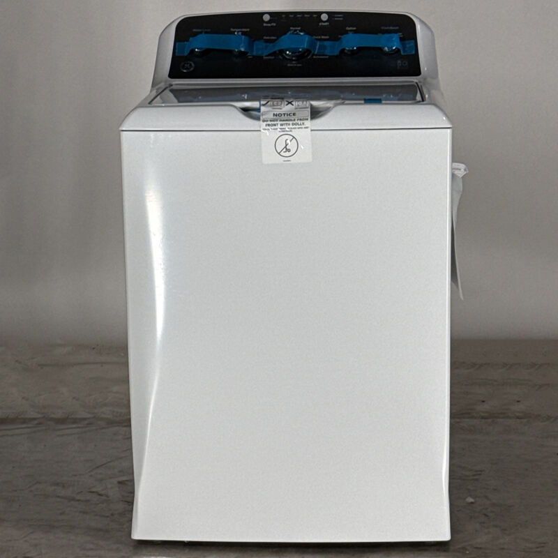 GE 27 in. 4.5 cu. ft. Top Load Washer with Stainless Steel Basket, Cold Plus, Wash Boost , True Dual-Action Agitator & Sanitize with Oxi - White (Open Box Fair Condition), , hires