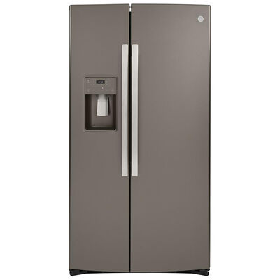 GE 36 in. 21.8 cu. ft. Counter Depth Side by Side Refrigerator with Ice & Water Dispenser - Fingerprint Resistant Slate | GZS22IMNES