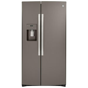 GE 36 in. 21.8 cu. ft. Counter Depth Side-by-Side Refrigerator with External Ice & Water Dispenser - Slate, Slate, hires