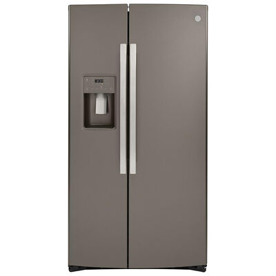 GE 36 in. 21.8 cu. ft. Counter Depth Side-by-Side Refrigerator with External Ice & Water Dispenser - Slate | GZS22IMNES