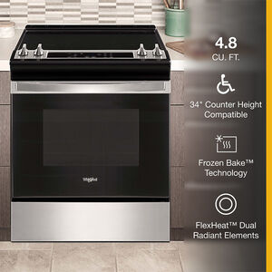 Whirlpool 30 in. 4.8 cu. ft. Oven Freestanding Electric Range with 4 Smoothtop Burners - Stainless Steel, , hires