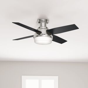 Hunter 44" Dempsey Low Profile Ceiling Fan with LED Light Kit and Handheld Remote - Brushed Nickel, Brushed Nickel, hires